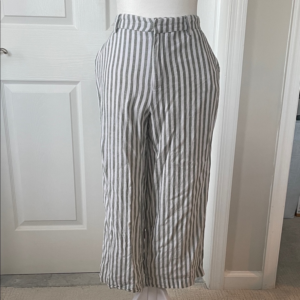 Striped Green and White Wide-Leg Pants 6P